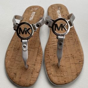 Michael Kors MK silver flip flops